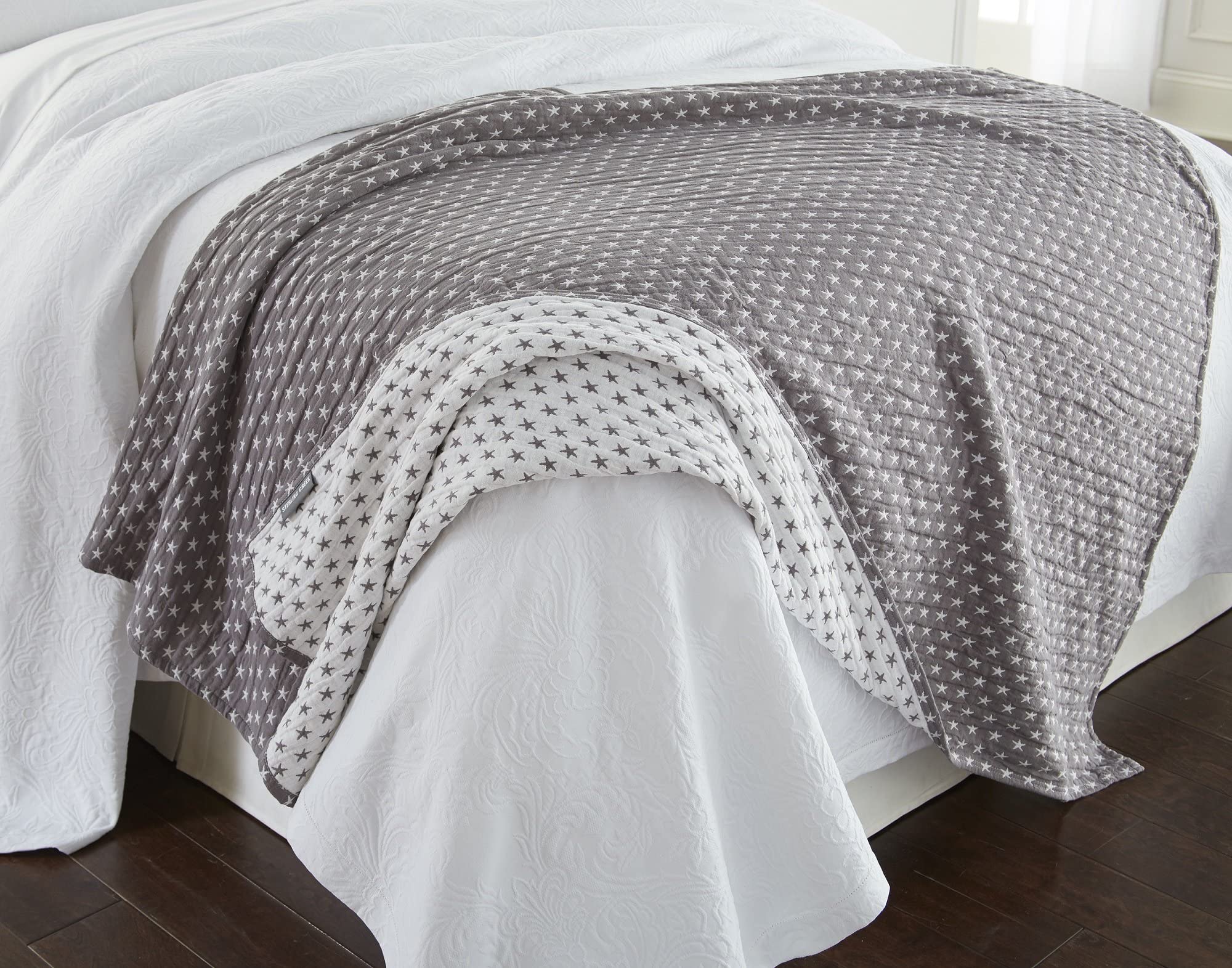 Sterling Creek Dawson Star Musselin-Decke Queen – 100% Baumwolle, 3-lagig, Ca. 229x239 Cm, Grau – Leichte Gaze-Decke Für Alle Jahreszeiten