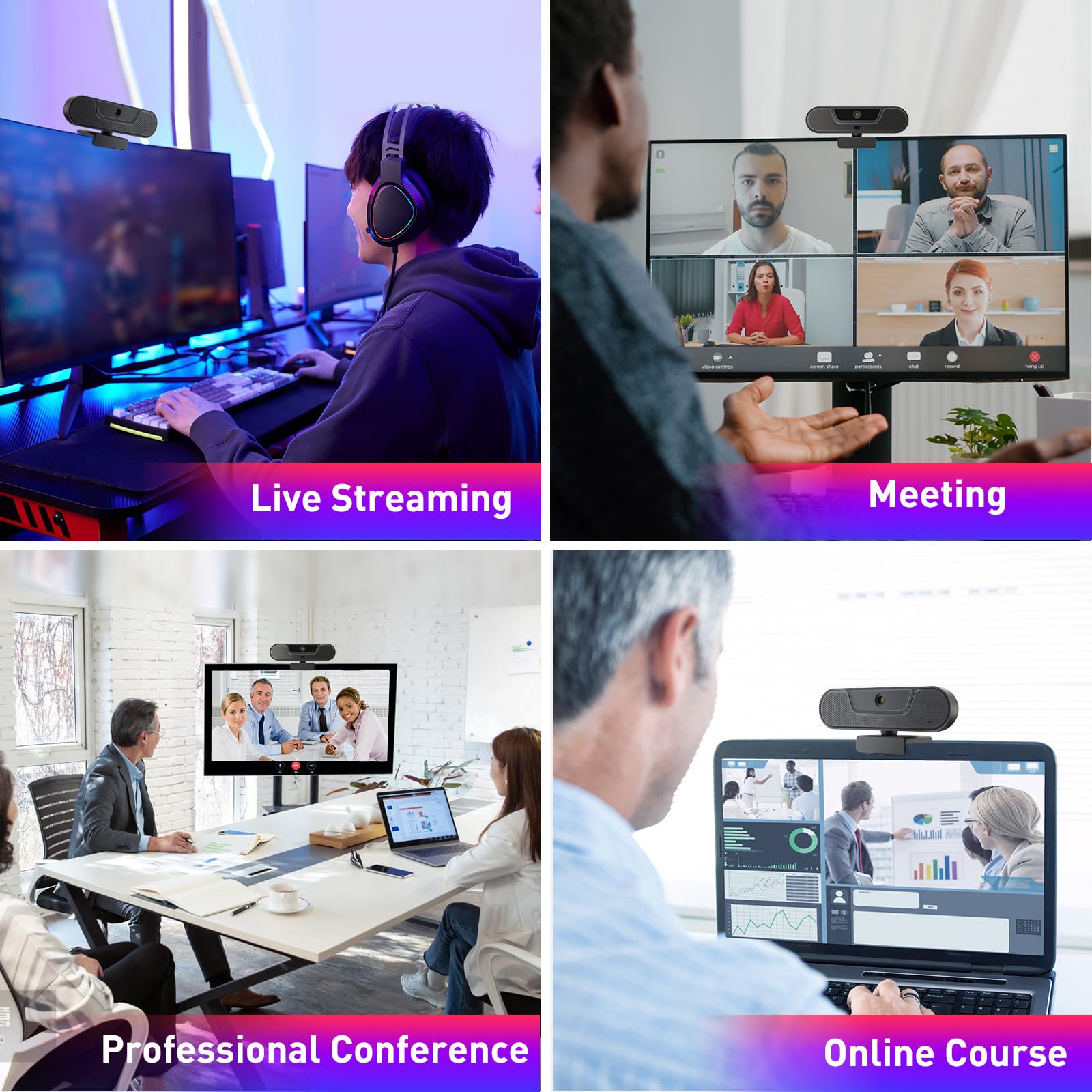V20 UHD 4K Webcam mit Mikrofon und Lautsprecher, 4K/25FPS, 1080P/30FPS, AI Autofokus, Fernbedienung, 3XZoom, 112°Sichtfeld, Plug&Play, mit Abdeckung und Stativ für Videoanruf und Konferenz