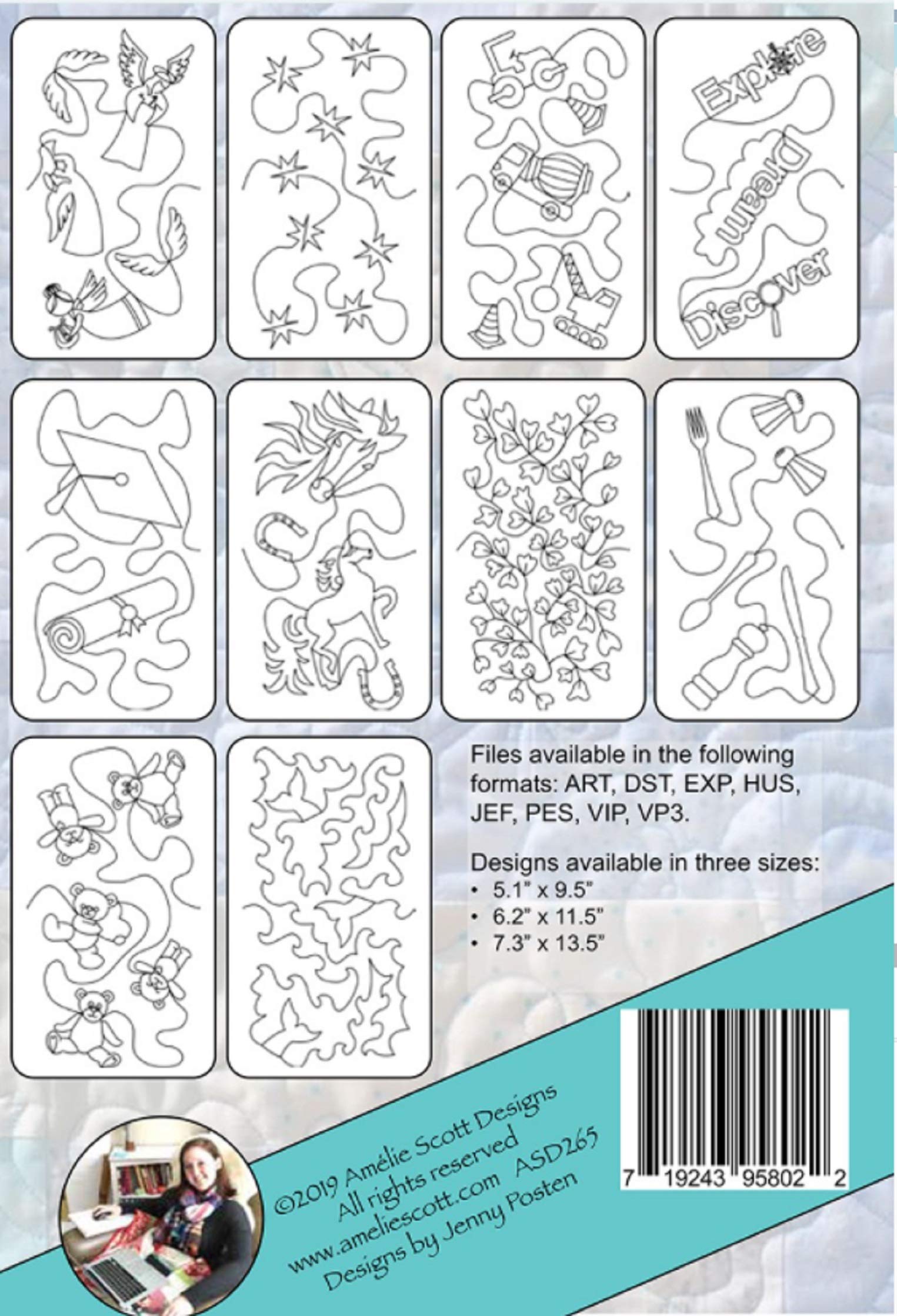 Amelia Scott Designs Edge-to-Edge Quilting Expansion Pack 6 - 10 Quilting Designs In DST, PES, VP3 Formats - View #3