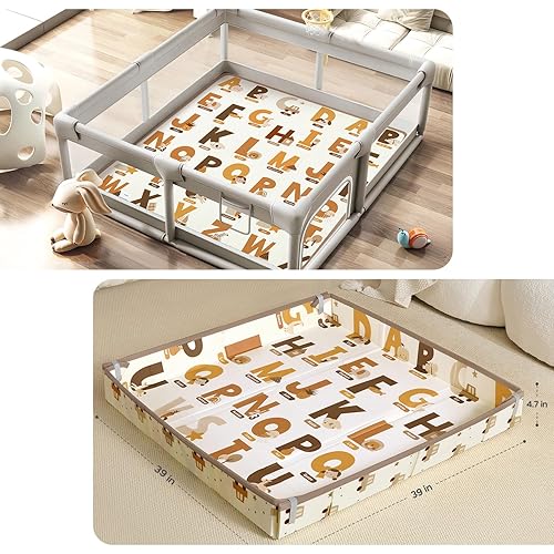 Miniatura 6 de Alfombra de juego para bebé para actividad del bebé, tapete de juego de 50 x 50 pulgadas, tapete de juego acolchado de espuma plegable, suave,