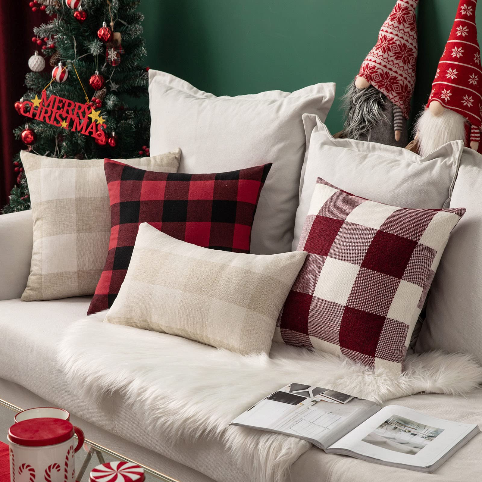 Sollbry 2 Housses De Coussin à Carreaux De Noël Pour