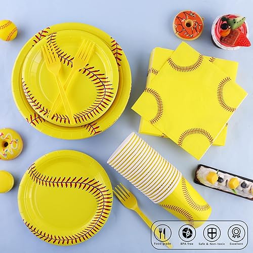 Vista 123 de durony 144 Pieces Sports Themed Paper Plates and Napkins Dinnerware Set Sports Birthday Party Tableware Paper Plates Napkins Forks Serve 24 for