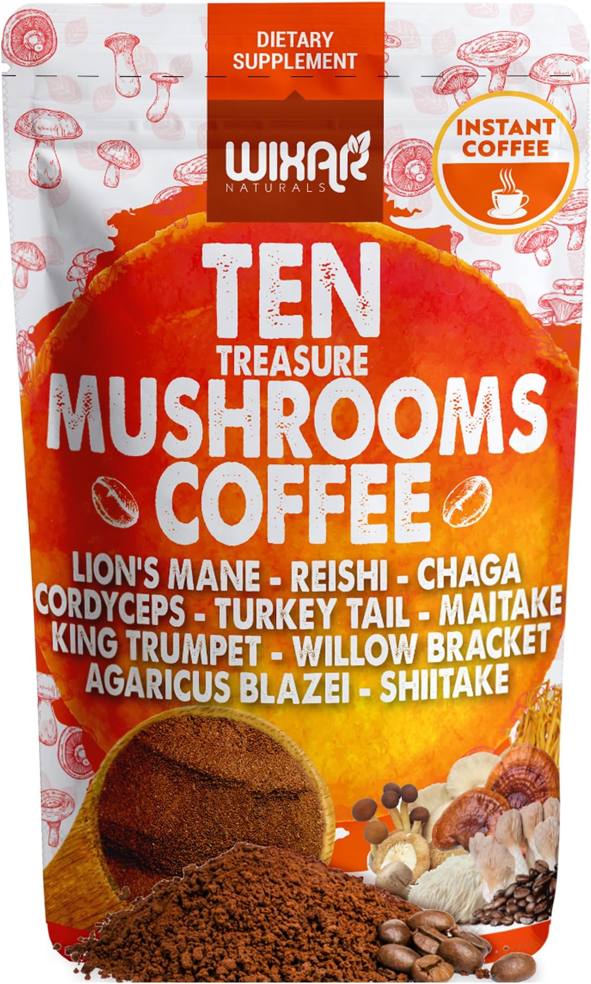 Wixar Mushroom Coffee Blend Ten Treasure Mushrooms