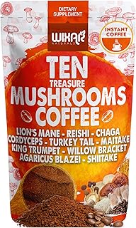 Wixar Mushroom Coffee Blend - Ten Treasure Mushrooms Extract Instant Coffee Powder with Lions Mane, Turkey Tail, Reishi, Chaga, Shiitake, Maitake, Cordyceps, Complex - 5oz Mushroom Supplement