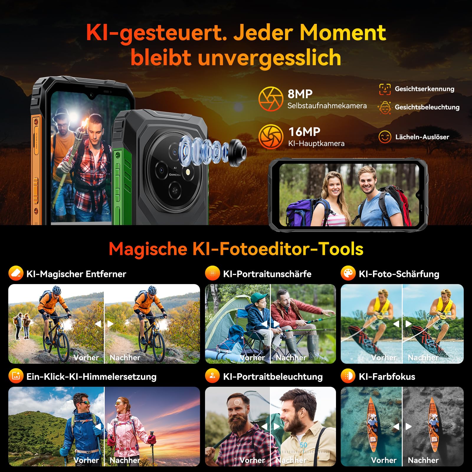 Blackview Outdoor Handy ohne Vertrag, 10000mAh Akku Android 16 Smartphone Outdoor, IP68/IP69K Baustellenhandy, bis zu 12GB+128GB (TF 2TB), 6,56" 90Hz Dual SIM, NFC, OTG, GPS, 3 Jahre Herstellerschutz