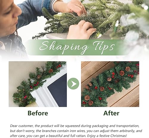 Miniatura 8 de DoreenBow Guirnalda de Navidad iluminada, guirnalda artificial de Navidad con luces, decoraciones de Navidad, guirnalda de Navidad para interiores y