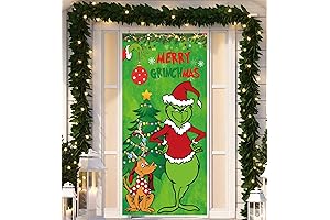 Grinchmas Merry Grinchmas Door Cover Xmas Porch Decor