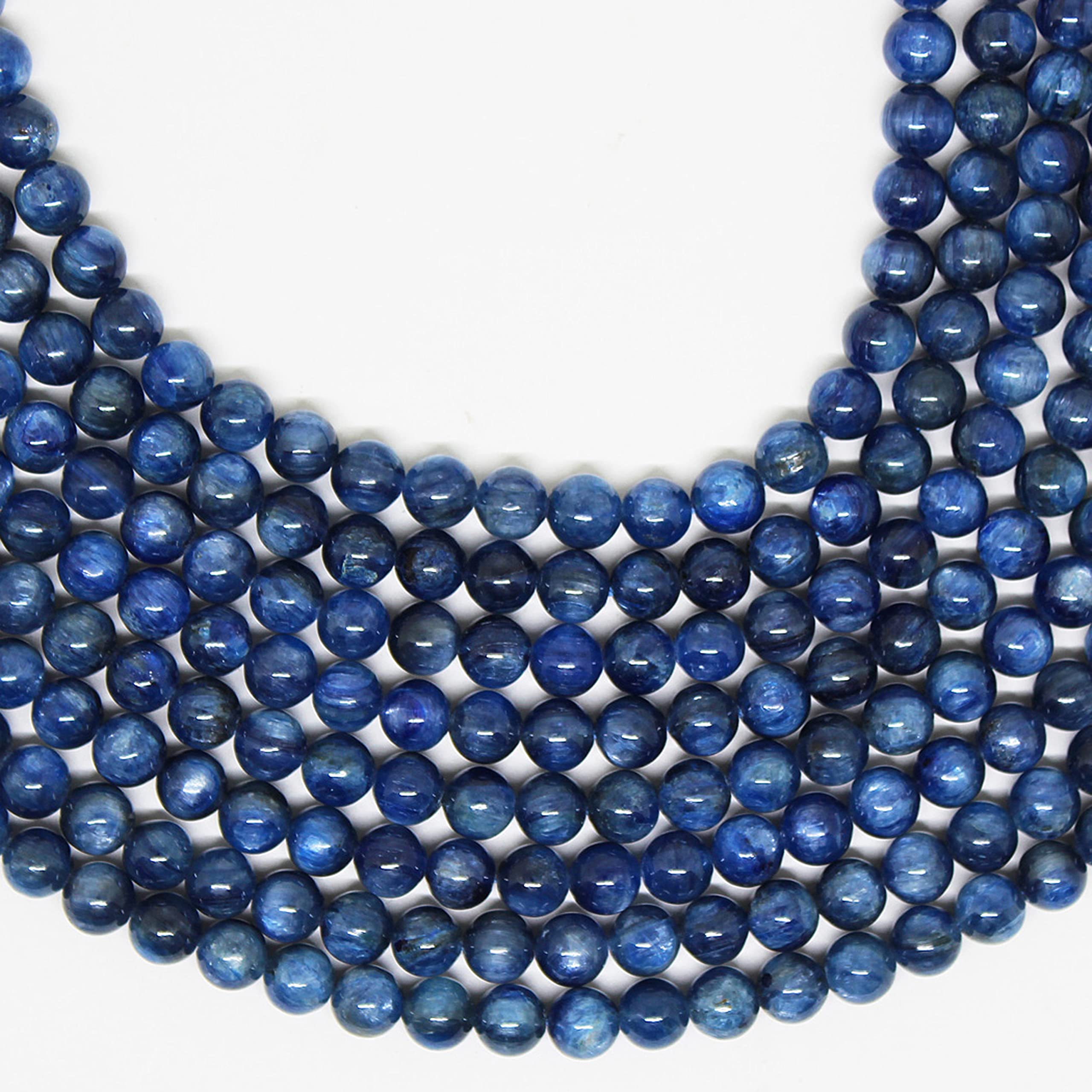 Cuentas redondas de cianita azul para hacer pulseras, hilo de cianita natural de 7-8 mm, cuentas de 8 pulgadas
