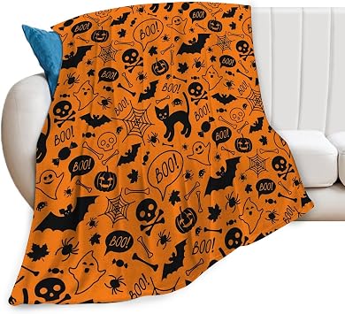 Halloween Blanket Soft Warm Cozy Ghost Skeleton Spider Web Throw Blanket Fuzzy Plush Black Cat Fleece Flannel Thanksgiving for Kid Adult Women Couch Sofa 50"x40"