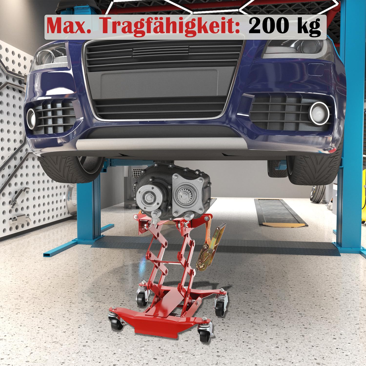 Boden Getriebeheber, Model 09021 200kg Schwerlast Boden Getriebe Wagenheber Reparatur Wagenheber 185-590mm Höhe für Fahrzeugwartung und Getriebewechsel