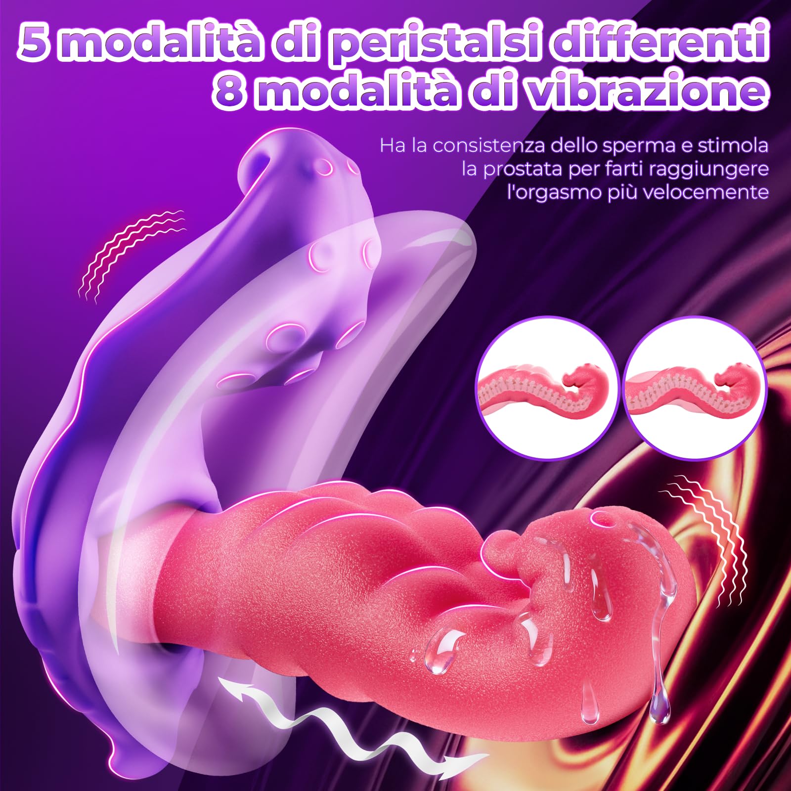 Vibratore per Masturbatore Uomo, Stimolazione Prostatica per Uomini con 5 Funzioni di Urto Peristaltico e 8 Vibrazioni, Plug Anale Dilatatore Donna, Vibratore Anale per Uomini e Coppie Sex Toys