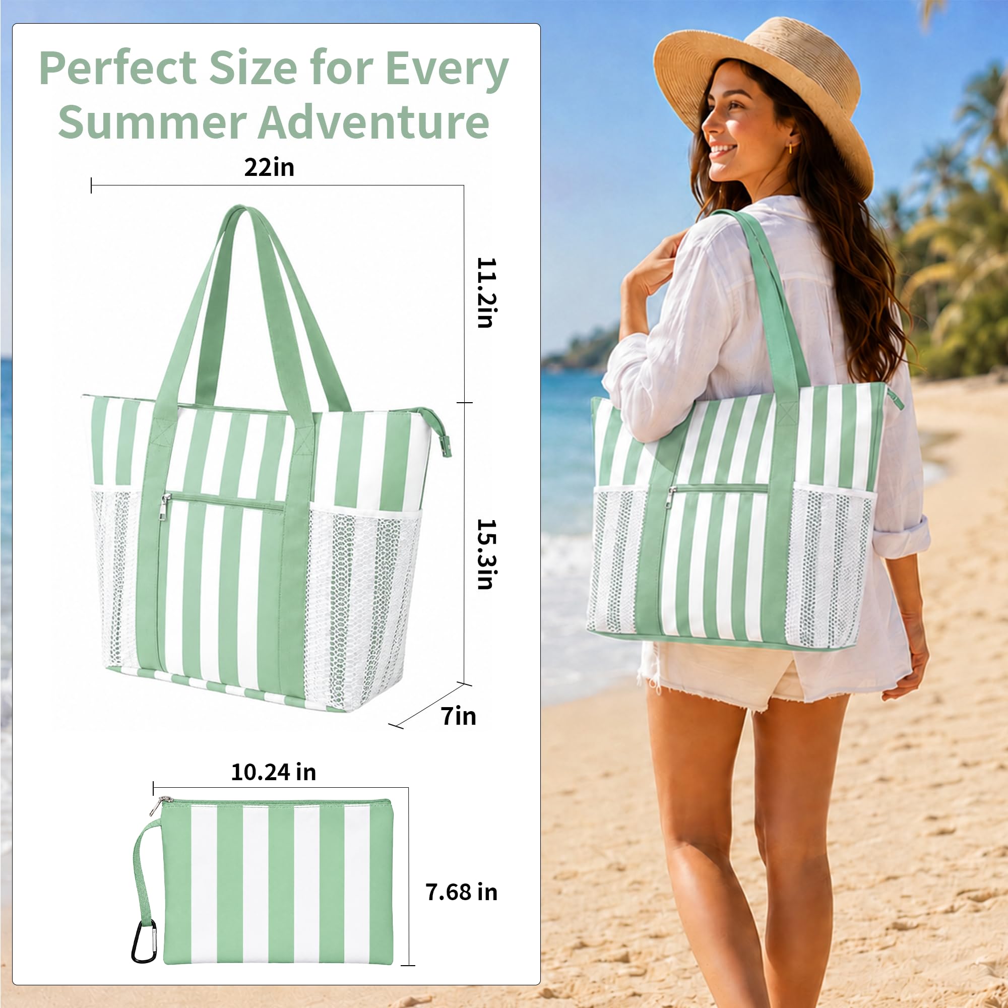 TAHAVICE Sac de plage XXL Famille Sac de bain pour femme Imperméable Sac de plage Sac fourre-tout pour plage, voyage, piscine, gym