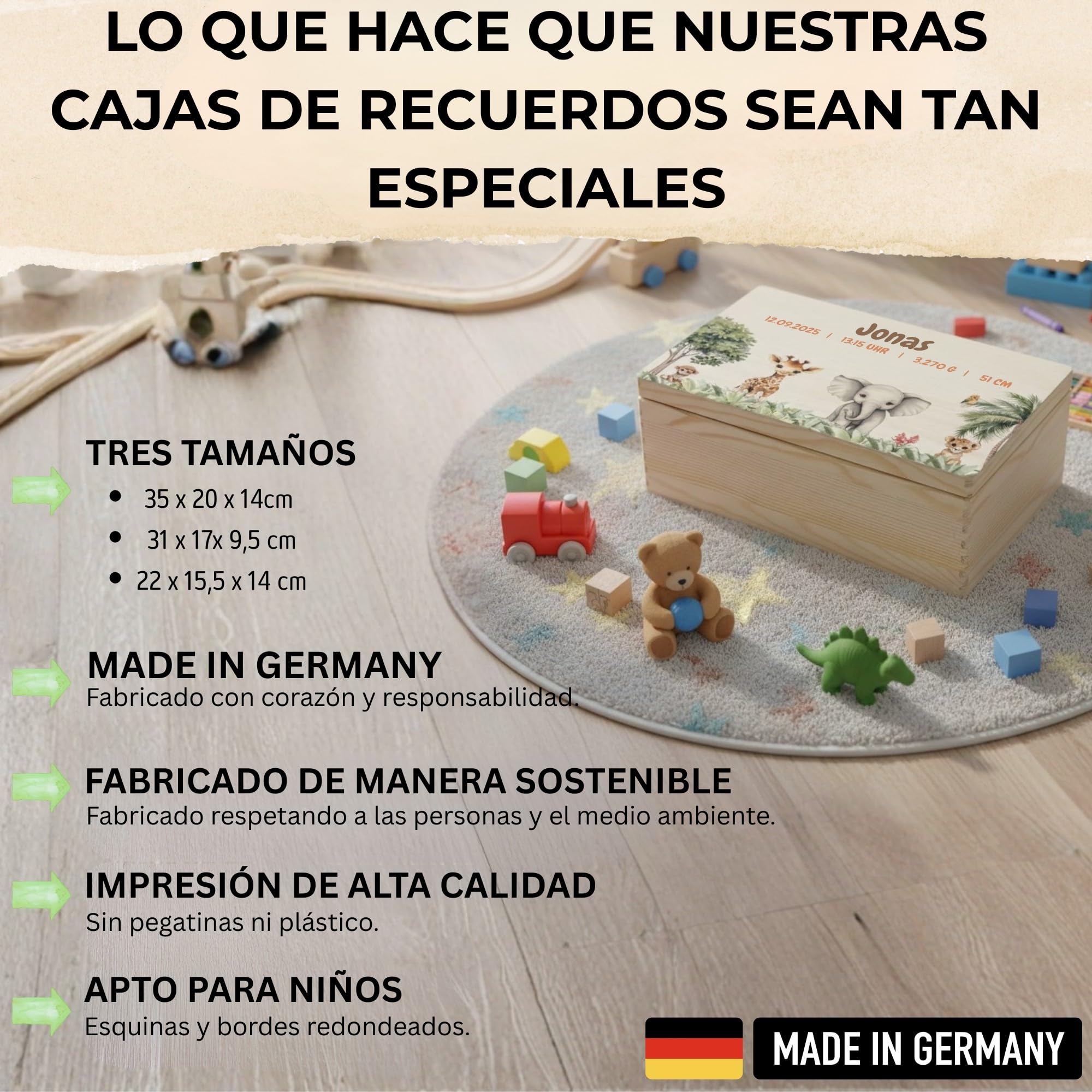 Cajas De Madera Personalizadas Para Bebé - Caja Madera Con Tapa, Diferentes Tamaños y Modelos - Recuerdos Inspiradores Para Guardar Tesoros Inolvidables (personalizado)