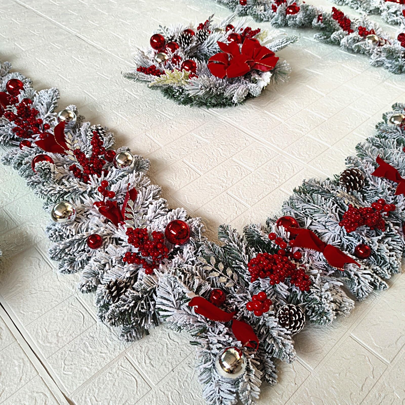 Juego de 6 Decoracion Navidad, Christmas Garland Blanca, Colgadores para Marcos de Puertas, Guirnalda, Árbol Invertido, para Entrada de Casa, Interior y Exterior(50cm/20in)