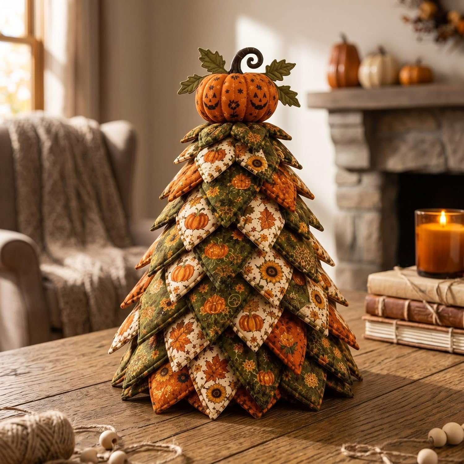 gtalmp Halloween Quilt Kit, 3D Padded Fabric Tree Sewing Project, Pumpkin