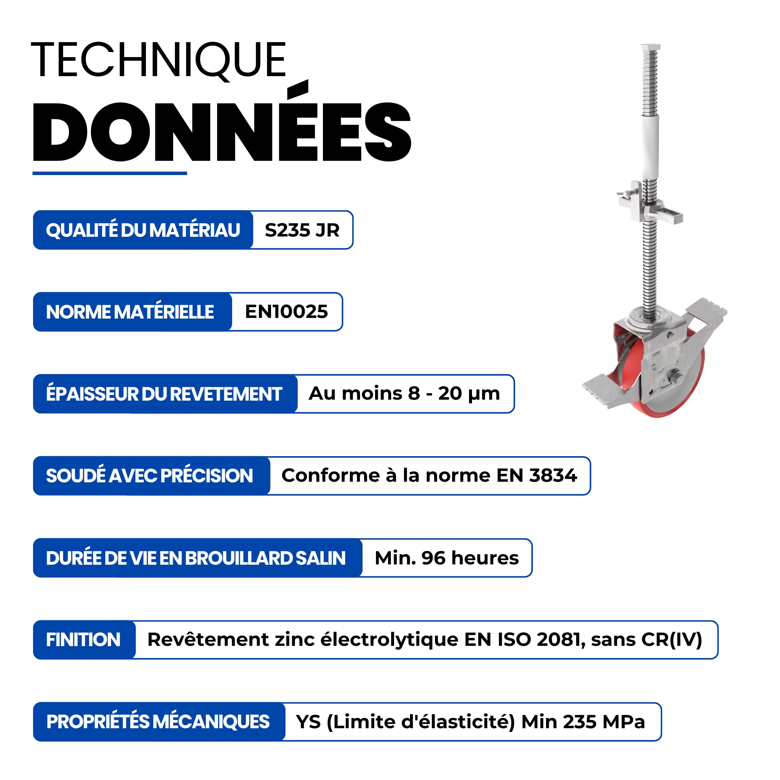 GeZu Impex Roulettes d'échafaudage Roues avec frein 600 kg