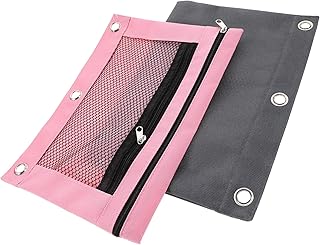 STOBOK 2 Peças Máscara De Olho Rosa Cinza Com Zíper Transparente Bolsa De Lápis Fichário Canetas Bolso Antolhos Bolsas Para Caneta 3 Bolsos Antolhos Camada Dupla Clipe De Zíper Suporte