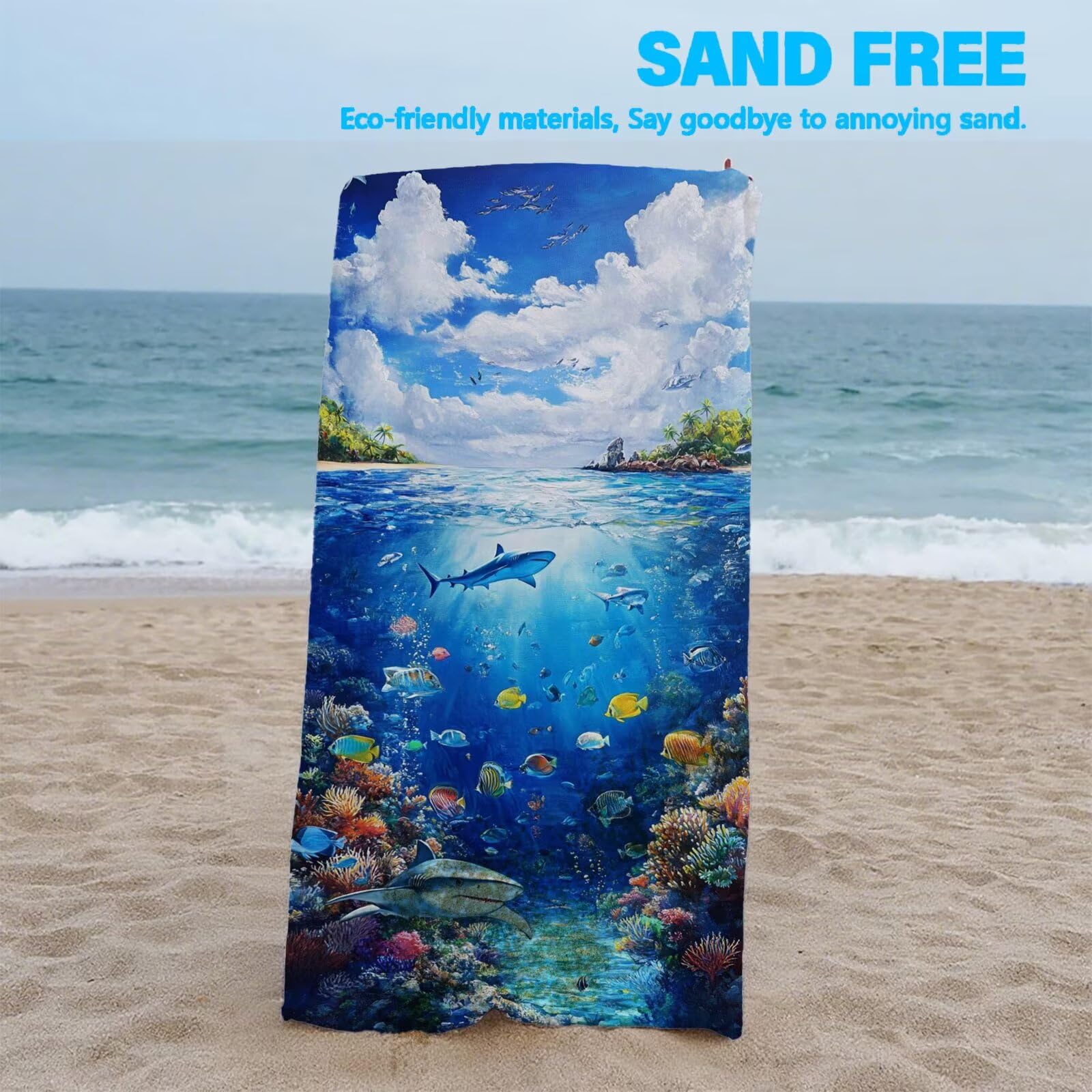 Ręcznik plażowy ocean ręczniki plażowe dla dorosłych 220 x 100 cm koralowy ręcznik z mikrofibry ręcznik kąpielowy bez piasku, chłonny szybkoschnący lekkie akcesoria plażowe do pływania, wakacji, jogi