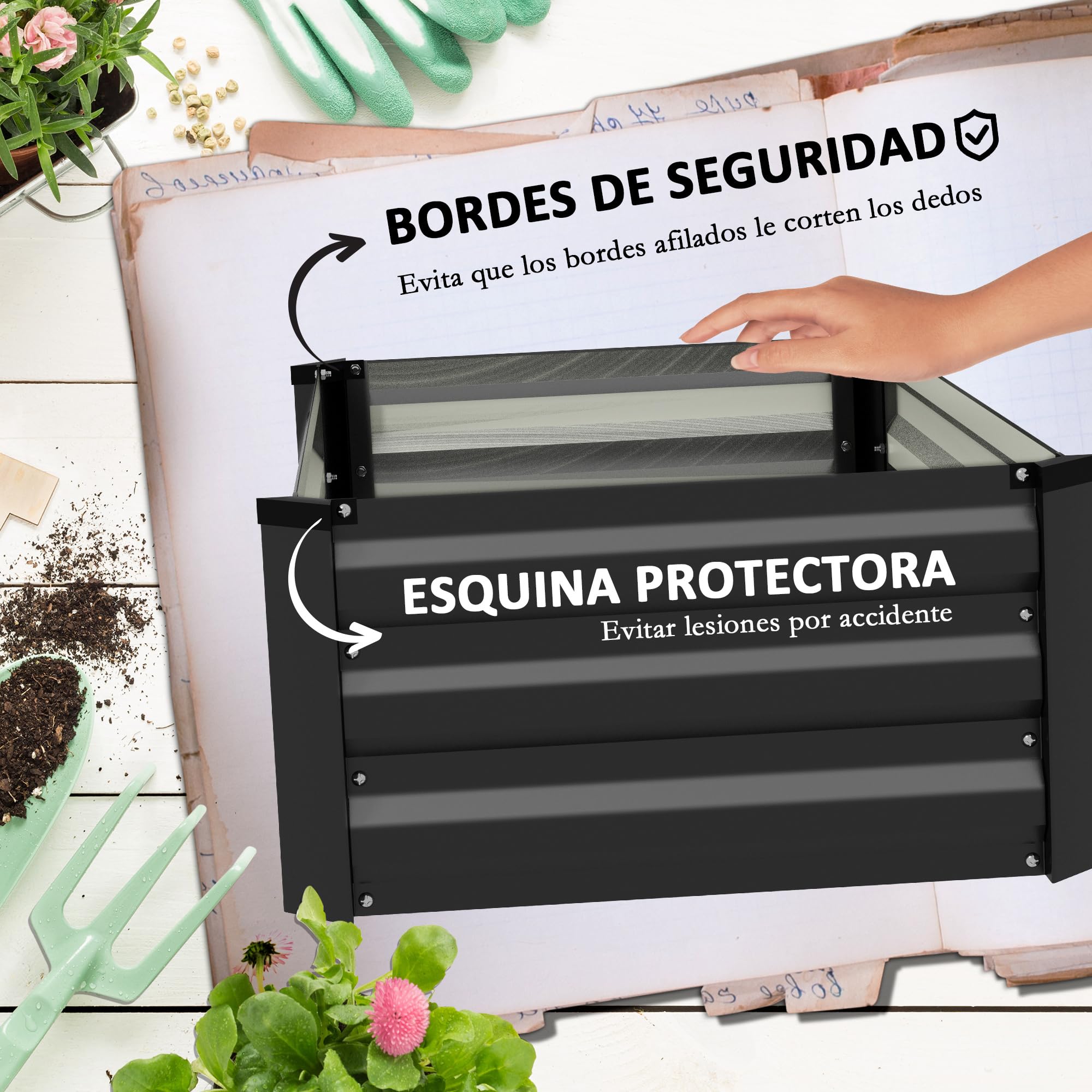 Outsunny Juego de 2 Jardineras de Exterior de Acero Maceteros Grandes de Exterior Huerto Urbano Rectangular para Cultivos Plantas Flores para Patio Jardín 100x60x30 cm Gris Oscuro