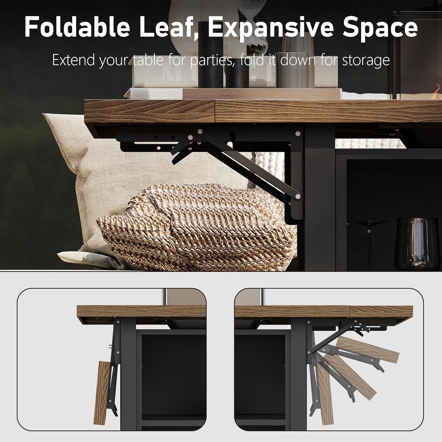 55" Propane Fire Pit Table,50000btu Gas Fire Pit Table with Brown Windshield & Lava Rock,2 in 1 Foldable Expansion Table Fire Pit with CSA Certification, Firepit Table for Outdoor, Patio