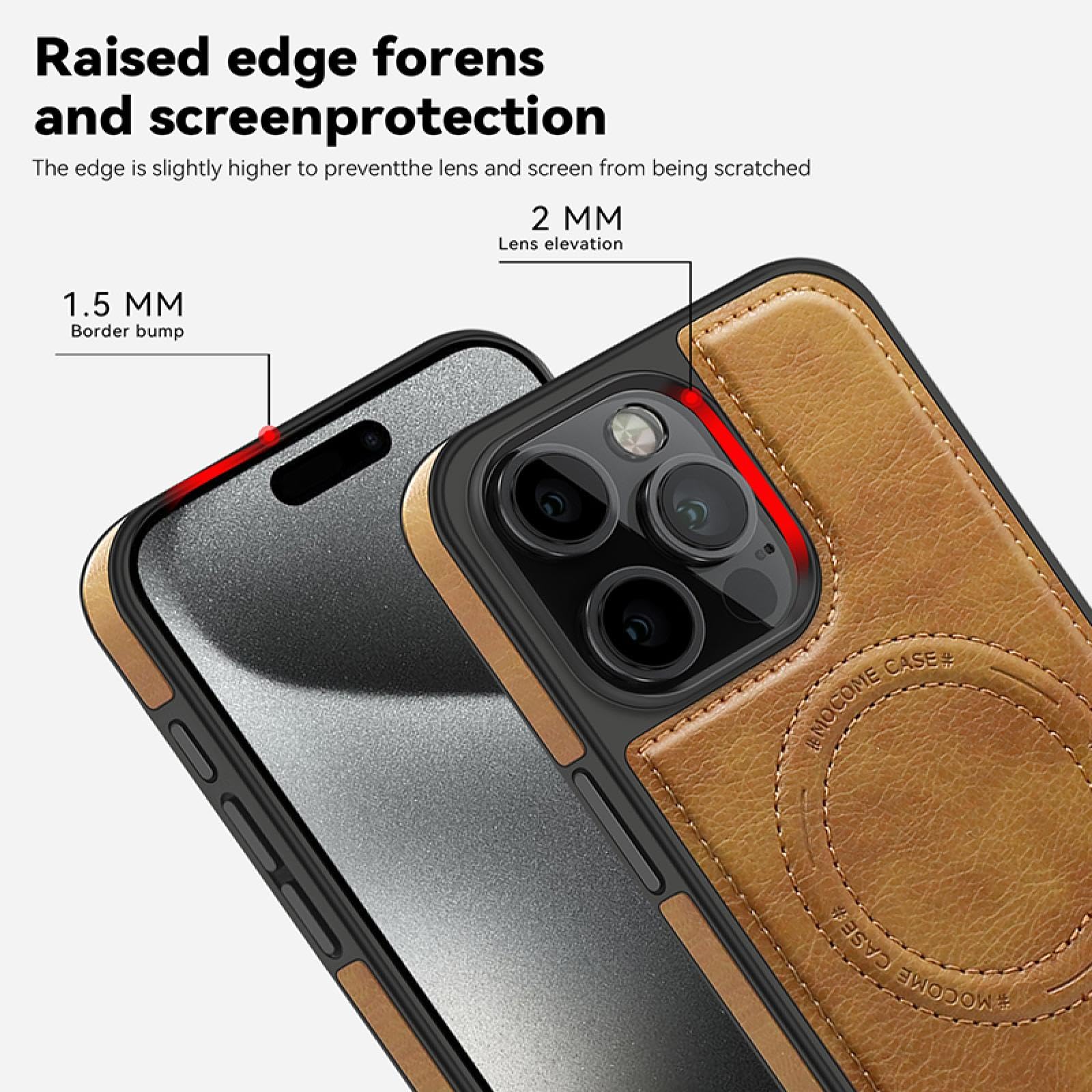 Für iPhone 15 Plus Magnetischer Metallhalter Stoßfeste Leder-Telefonhülle Stoßstangen-Rückseite (Für iPhone 15 Plus/Schwarz)