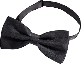 ربطة عنق مربوطة مسبقا قابلة للتعديل للرجال من تاسشن، ربطة عنق مخططة بلون سادة من الساتان للسهرة الرسمية، اسود، مقاس واحد