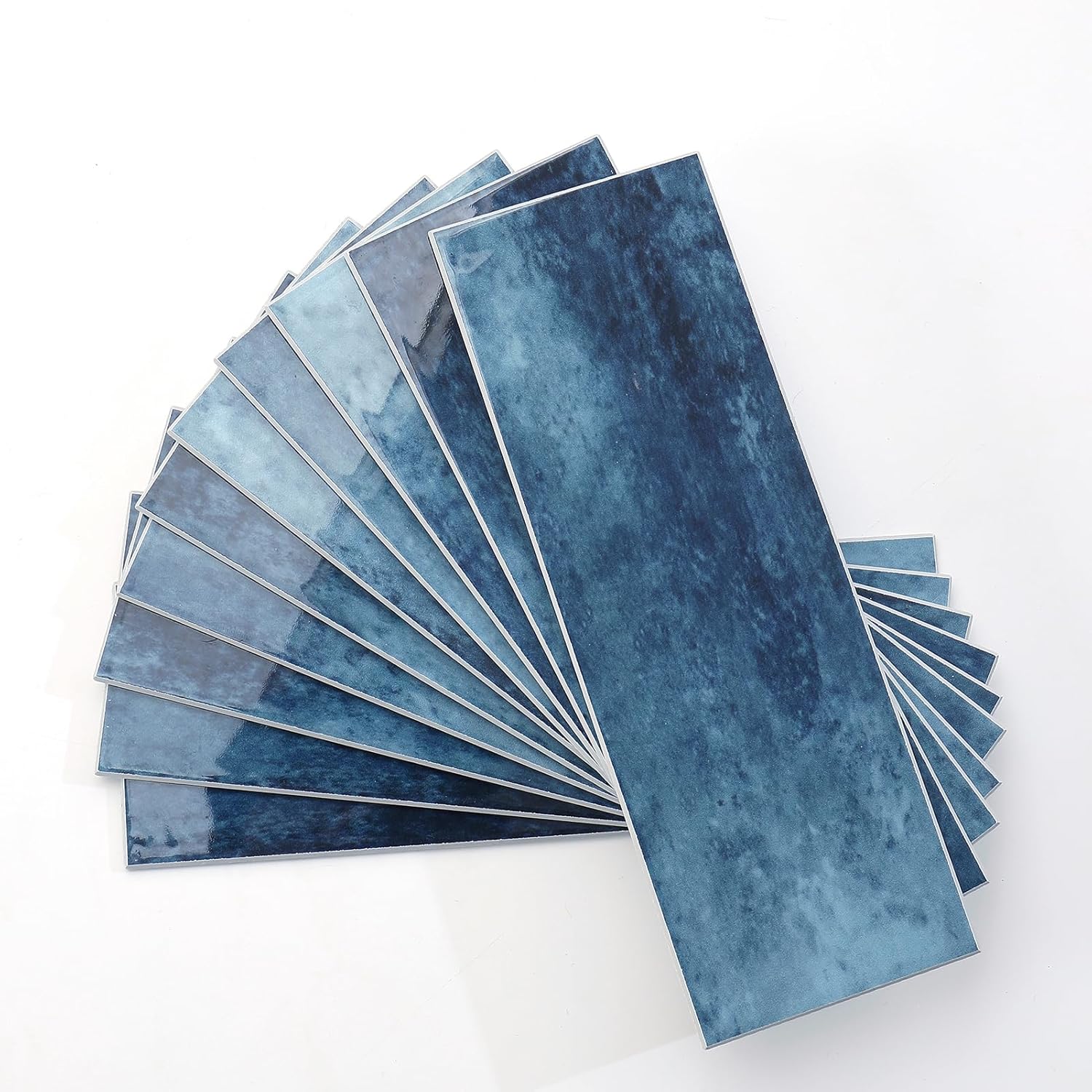 30 PCS Peel and Stick Backsplash for Kitchen - Glossy Subway Tile - 3"x 9" Self-Adhesive Stick on Wall Tile, Hard SPC Imitation Stone Glazed Mosaic (Dark Blue)