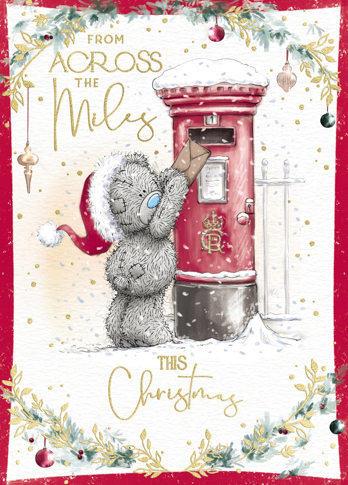Me To You Tatty Teddy Christmas Card Across The Miles, With Tatty Teddy Bear Posting Letter In Post Box 12.2 x 17 cm - Official Collection