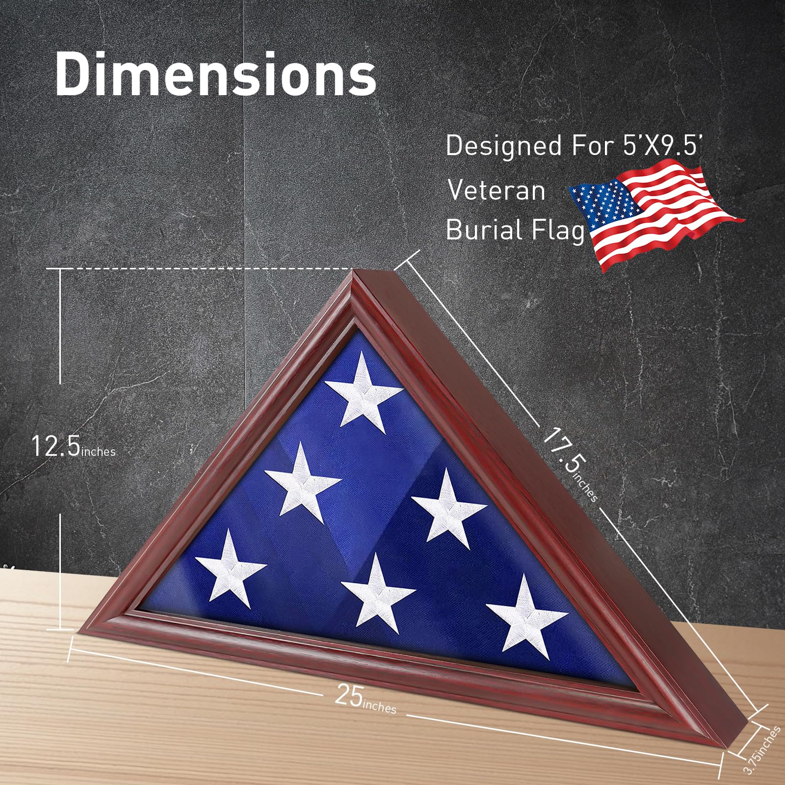 Triangular Flag Box American Flag Shadow Box 3x5 Foot American Flag Display Case - Solid ...