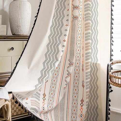 ColorBird Cortinas bohemias para dormitorio de 84 pulgadas de largo, 2 paneles semiopacas para oscurecer la sala de estar, cortinas geométricas