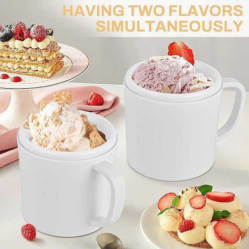 Miniatura 2 de Pukomc Máquina para hacer helados para uso doméstico, con dos cuencos de helado, operación simple y fácil de limpiar, color blanco