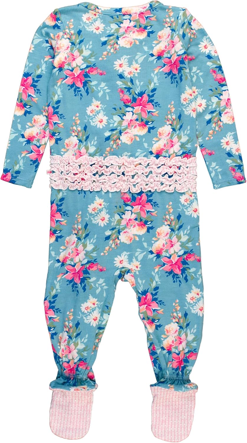 RuffleButts Fancy Me Floral Ruffle One Piece Footie Pajamas - 12-18m - Image 2