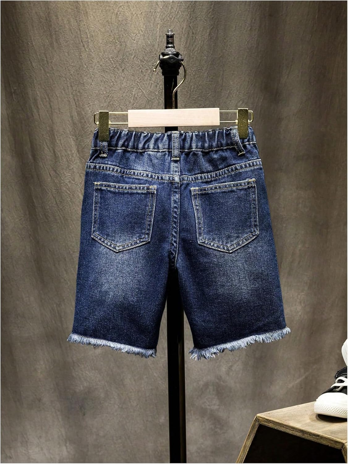 GORGLITTER Boy's Denim Jean Shorts Jorts High Elastic Waist Ripped Distressed Frayed Hem Bermuda Shorts Y2k with Pockets