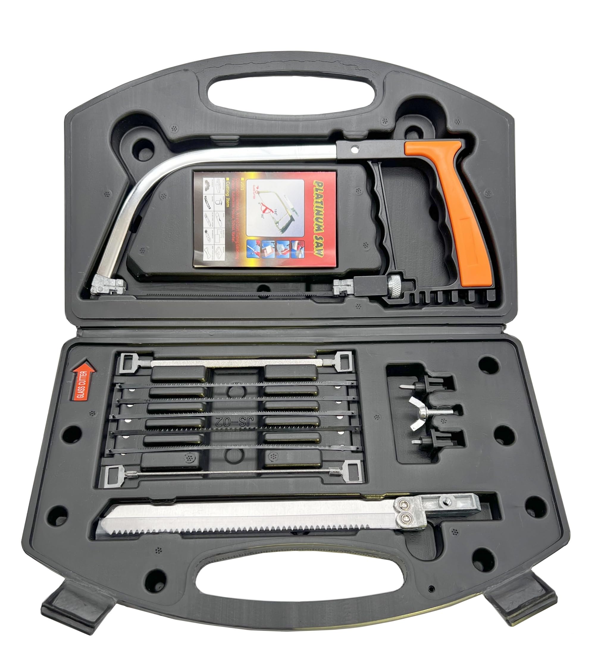 NestNook 13 en 1 - Juego de sierras de metal multifunción, hojas de acero adicionales, sierra de mano con bolsa de transporte para cortar madera, metal, plástico, tubos de PVC, goma, azulejos,
