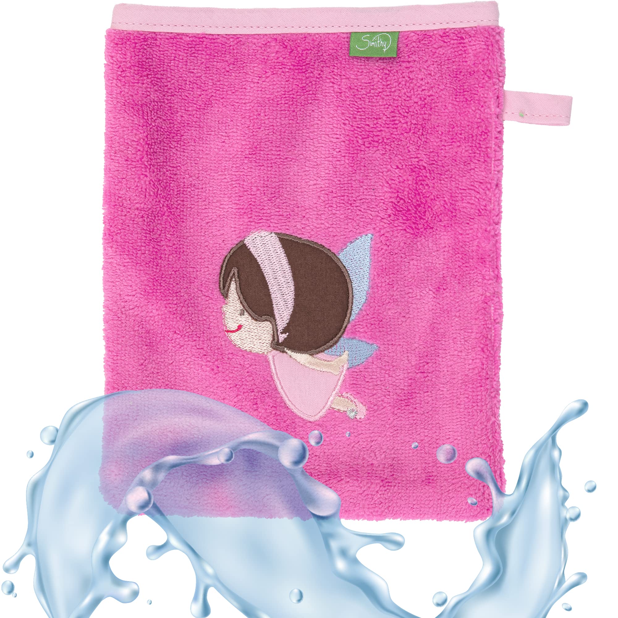 Smithy - Manopla de baño para bebé, algodón de rizo, guante de baño para niños, niños y niñas, regalo de nacimiento (rosa)