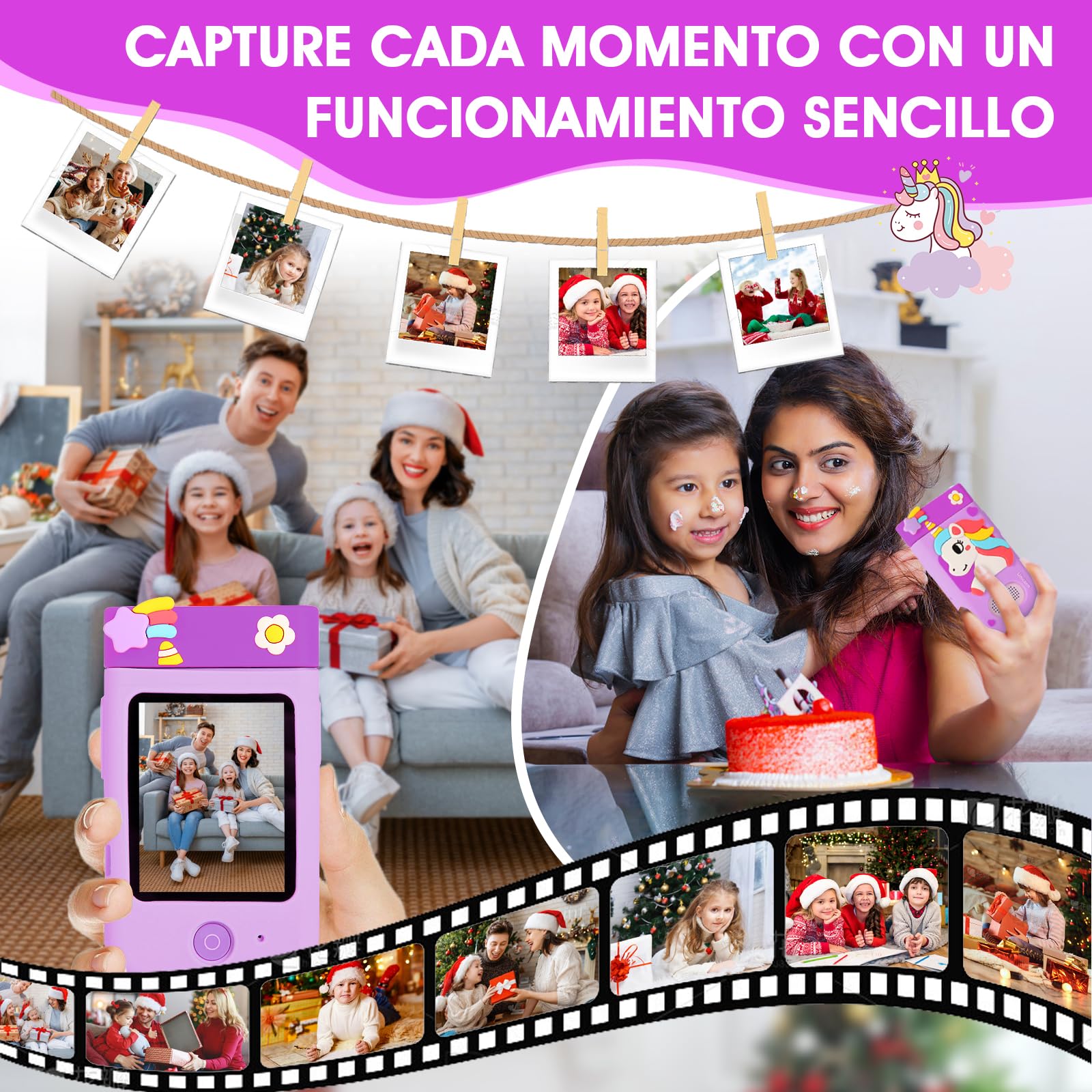 ARNSSIEN Cámara Digital A200 con Objetivo Giratorio 180° Vídeo 1080P, Pantalla Táctil y Funda de Silicona Cumpleaños para Niños de 3 a 8 Años