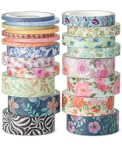 Vista 171 de Mr. Pen - Juego de cintas Washi, 21 rollos, tamaños surtidos, cinta washi floral para diario