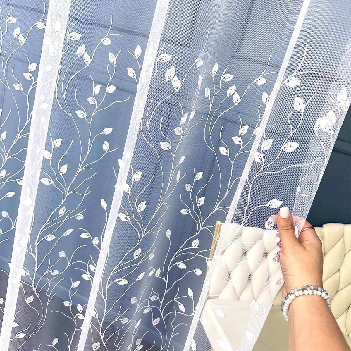 Weiß 500x160 cm (BxH) Anissa Tüll Lang Kurz Vorhänge Kräuselband Wohnzimmer Gardinenschals Schlafzimmer Blumen Muster