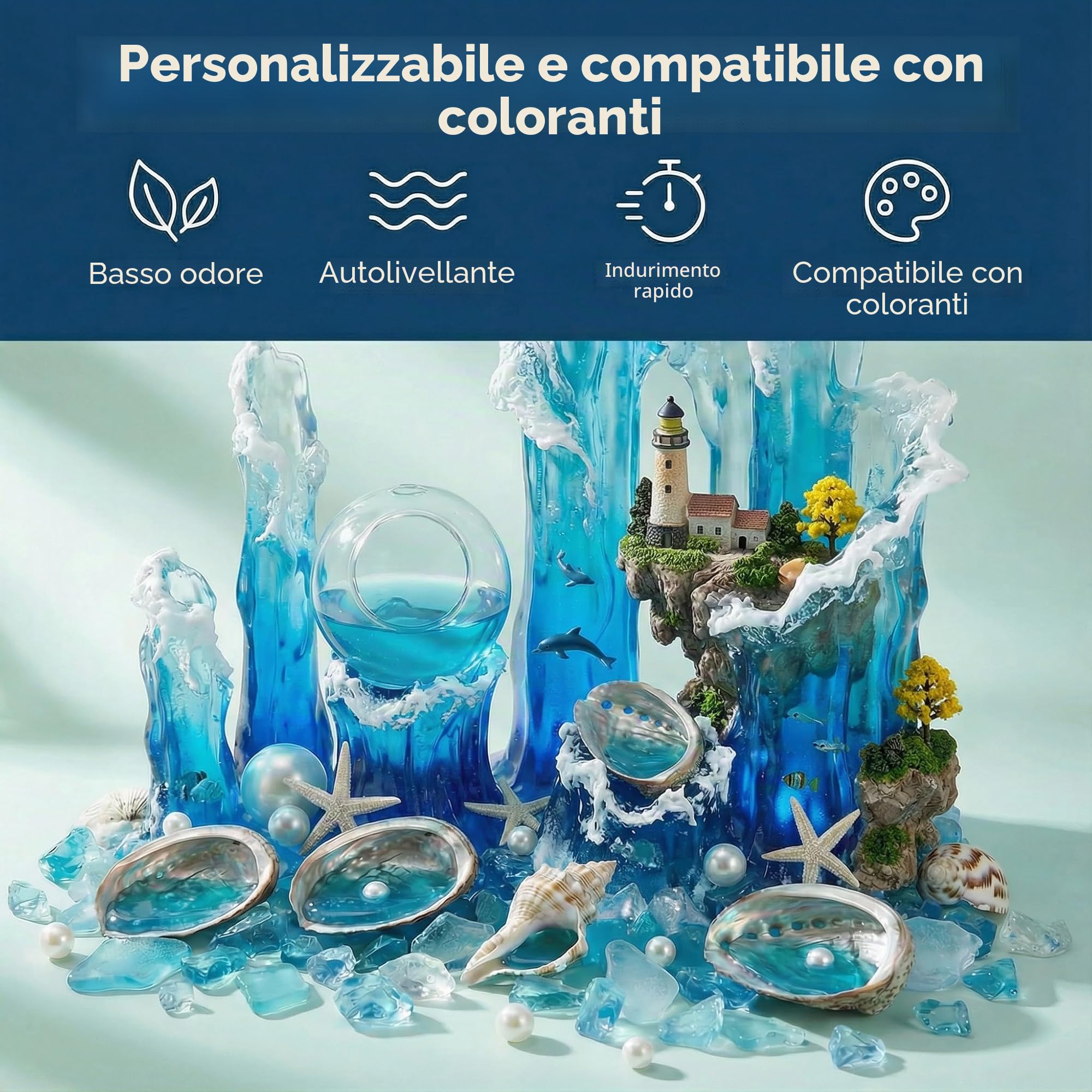 Resiners Kit Resina Epossidica Transparente 1L – Resina Epossidica Transparente Kit cristallo, alto brillante, non ingiallisce, Includi stampi Ideale per colatura, gioielli artigianato DIY