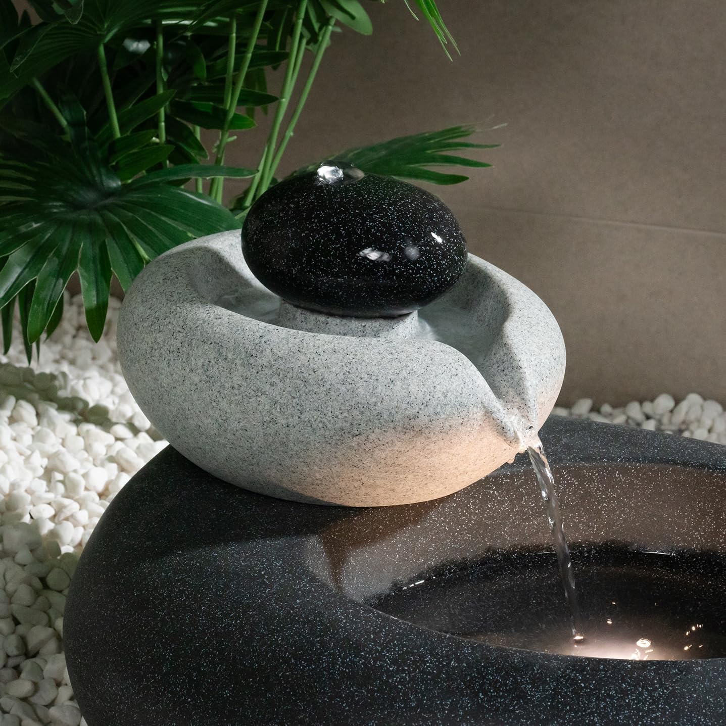 13.39" H Outdoor Water Fountain Made with Eco-Friendly Recyclable Materials, Polyethylene Rock Waterfall Outdoor Fountain, Garden Decor with LED Light & Pump for Patio, Backyard (13.39")