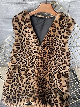【即完売】Us Fake Fur Leopard Zip Up Vest Hesaco Leopard Print Fleece Vest Women Faux Fur Vest Coat