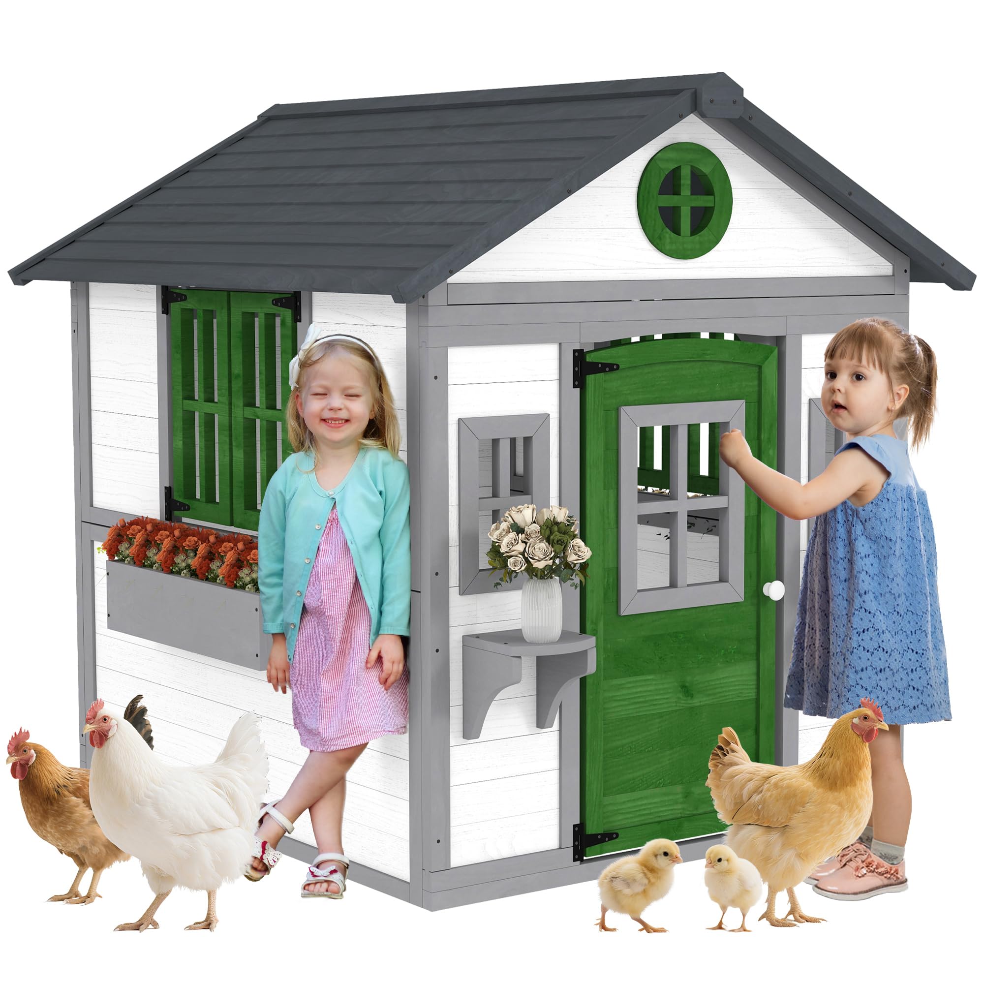 Outsunny Wooden Playhouse