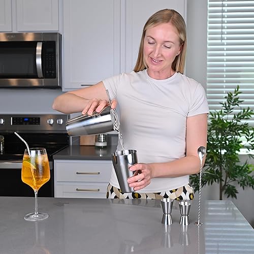 Miniatura 6 de Kit de mezcla de cóctel de barman, juego de bar plateado, herramientas de barra profesionales con abridor de botellas y coctelera