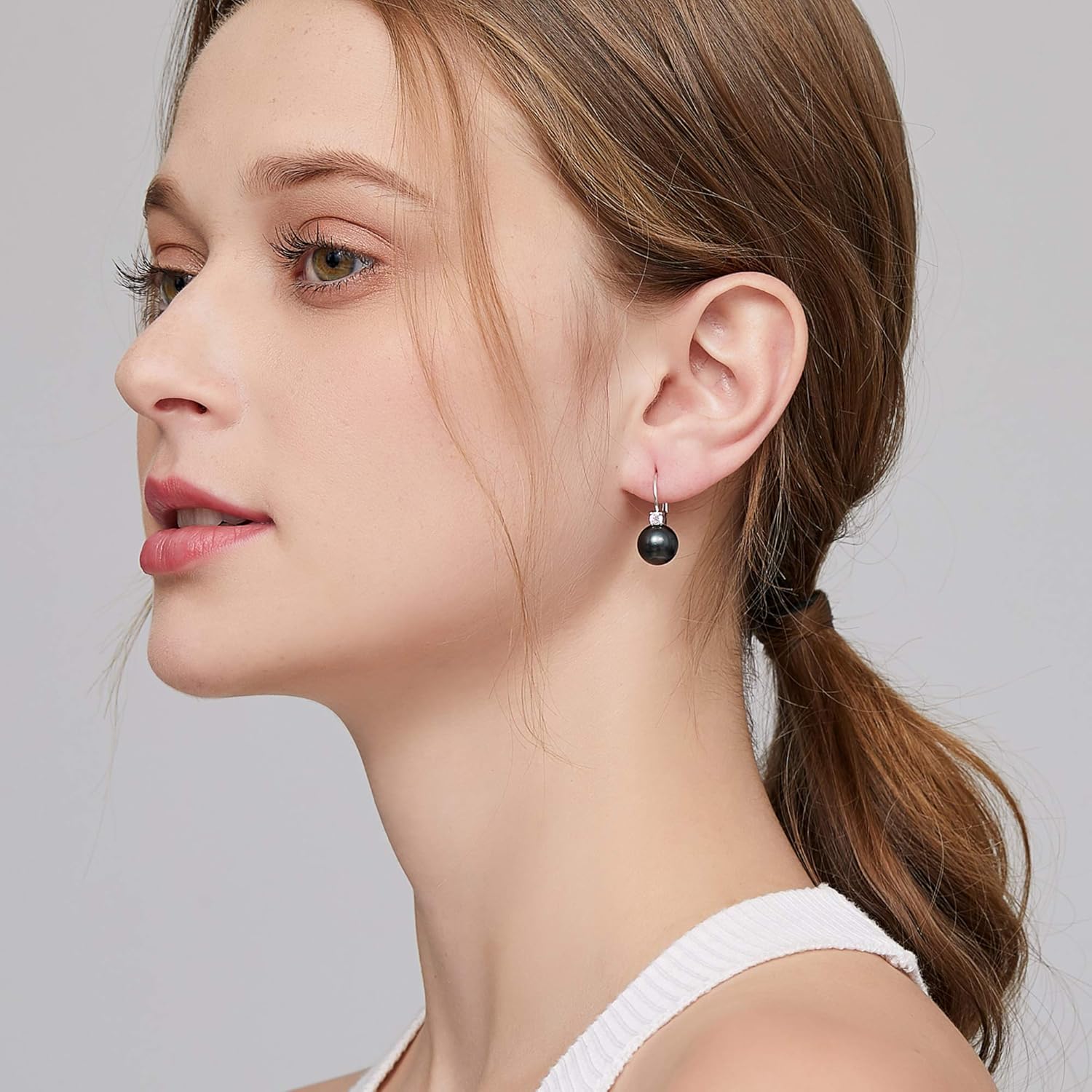 Pearl Leverback Earrings, 925 Sterling Silver Cubic Zirconia Pearl Dangle Earrings for Women 10MM, Pearl Jewelry Gift for Women/Wife/Mother - Image 2