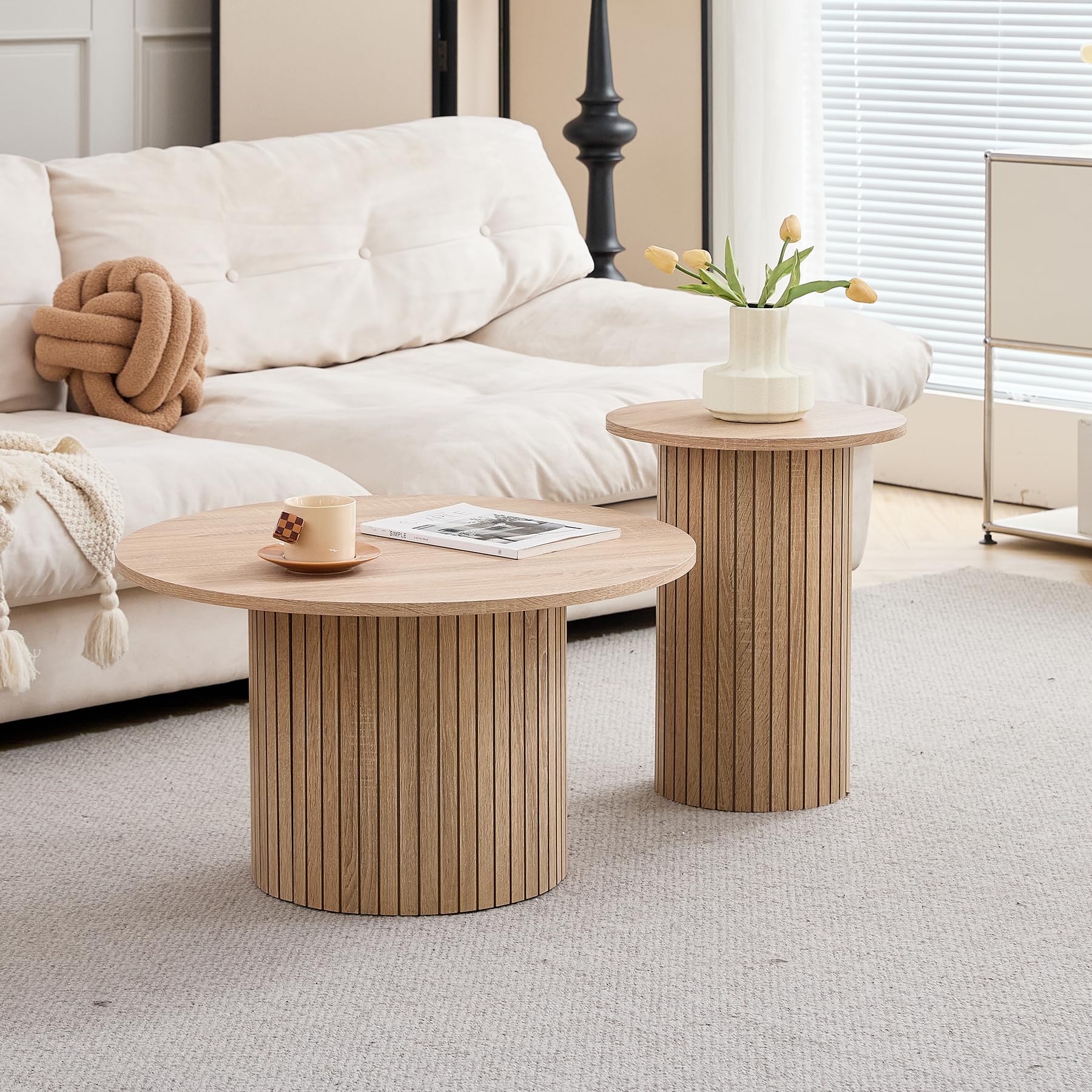 ROMY-Set De 2 Tables Basses Rondes Gigognes En Manguier Et Métal Noir