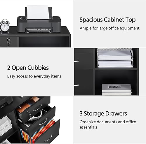 Miniatura 8 de Topeakmart Armario de archivos blanco Soporte de impresora móvil tamaño carta Unidad de organización de archivos Archivador lateral móvil para el