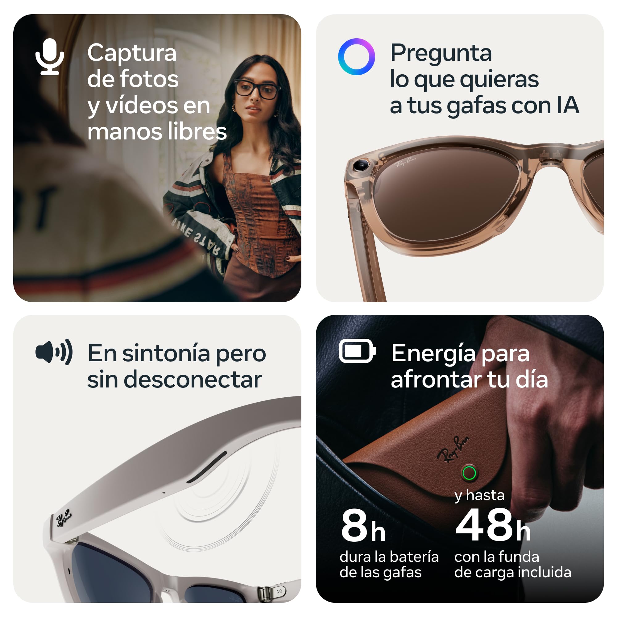 Ray-Ban Meta (Gen 2) Skyler Gafas IA para Hombre, Mujer — Cámara Ultra-Wide 12 MP, Video 3K Ultra HD, Meta AI — 2X Duración de Batería — Montura Negra Brillante, Lente Transitions® Amethyst