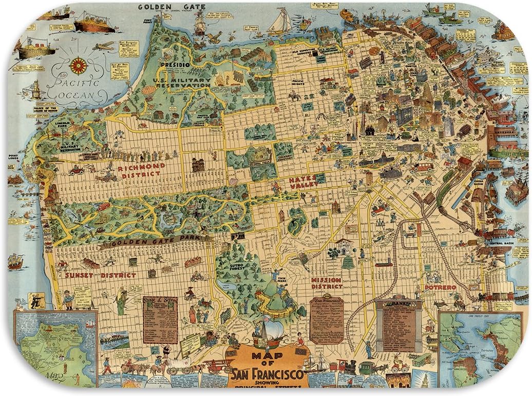 Trays4Us San Francisco 1927 Whimsical Map 11x8 inches (Medium) Breakfast Tray - 70+ Different Designs