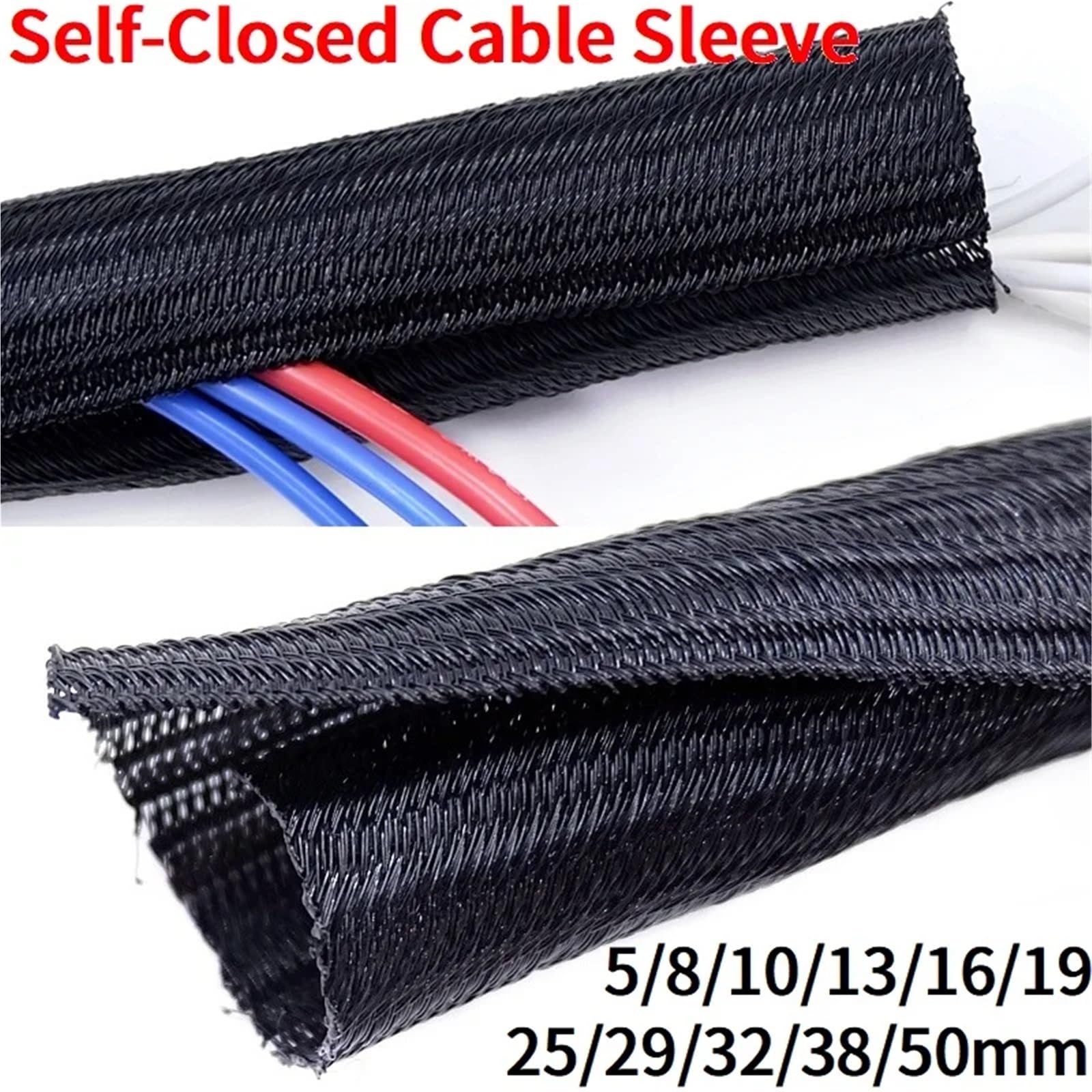 Organizador de Cables Organizador de Cables Autocerrado Manguito Expandible Trenzado Telar Flexible Tubo Dividido para Gestión Líneas Cubierta de Gestión de Cables(50mm,15M)