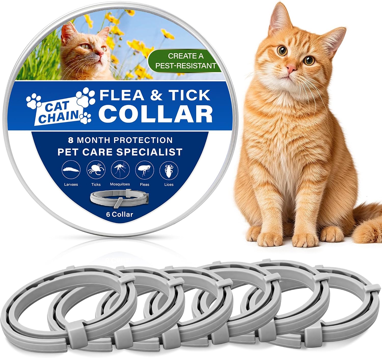 6 Pack Cat Collars – Adjustable Waterproof Pet Collars, Soft Flexible Material, Lightweight Design for Small Medium & Large Cats
